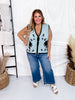 Blue & Black Antique Floral Embroidered Lace Sweater Knit Vest Top - Whiskey Skies - DAVI & DANI