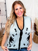 Blue & Black Antique Floral Embroidered Lace Sweater Knit Vest Top - Whiskey Skies - DAVI & DANI