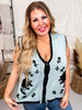 Blue & Black Antique Floral Embroidered Lace Sweater Knit Vest Top - Whiskey Skies - DAVI & DANI