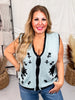 Blue & Black Antique Floral Embroidered Lace Sweater Knit Vest Top - Whiskey Skies - DAVI & DANI