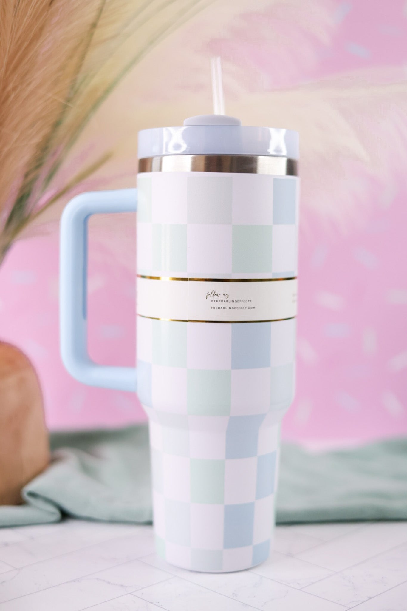 Blue Checkered Take Me Everywhere 40oz Tumbler - Whiskey Skies - THE DARLING EFFECT