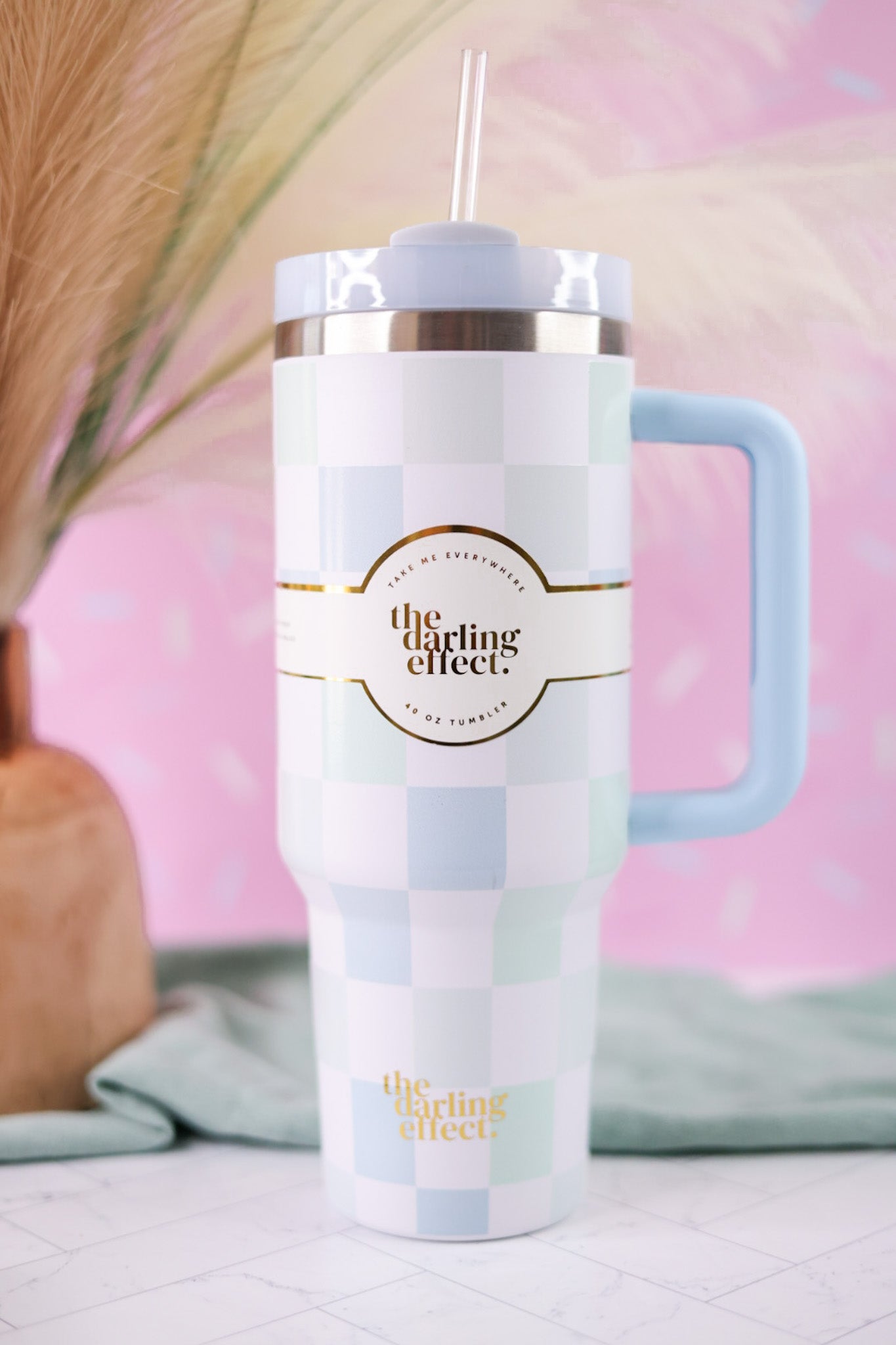 Blue Checkered Take Me Everywhere 40oz Tumbler - Whiskey Skies - THE DARLING EFFECT