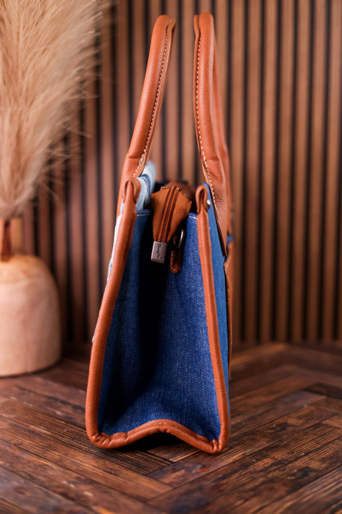 Blue Denim Diamond Patterned Wrangler Tote Bag - Whiskey Skies - MONTANA WEST