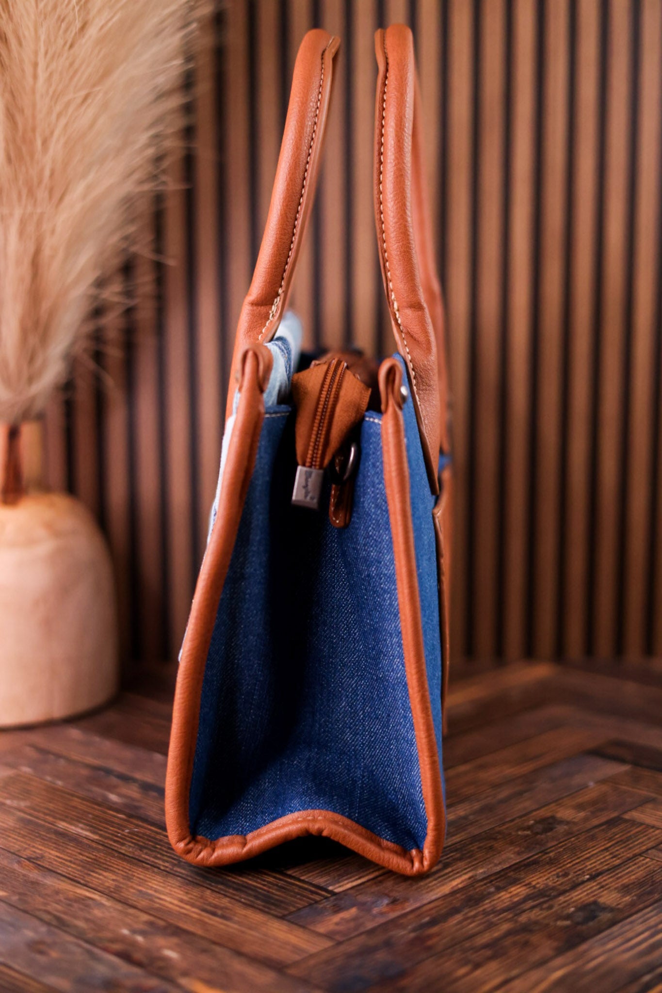 Blue Denim Diamond Patterned Wrangler Tote Bag - Whiskey Skies - MONTANA WEST