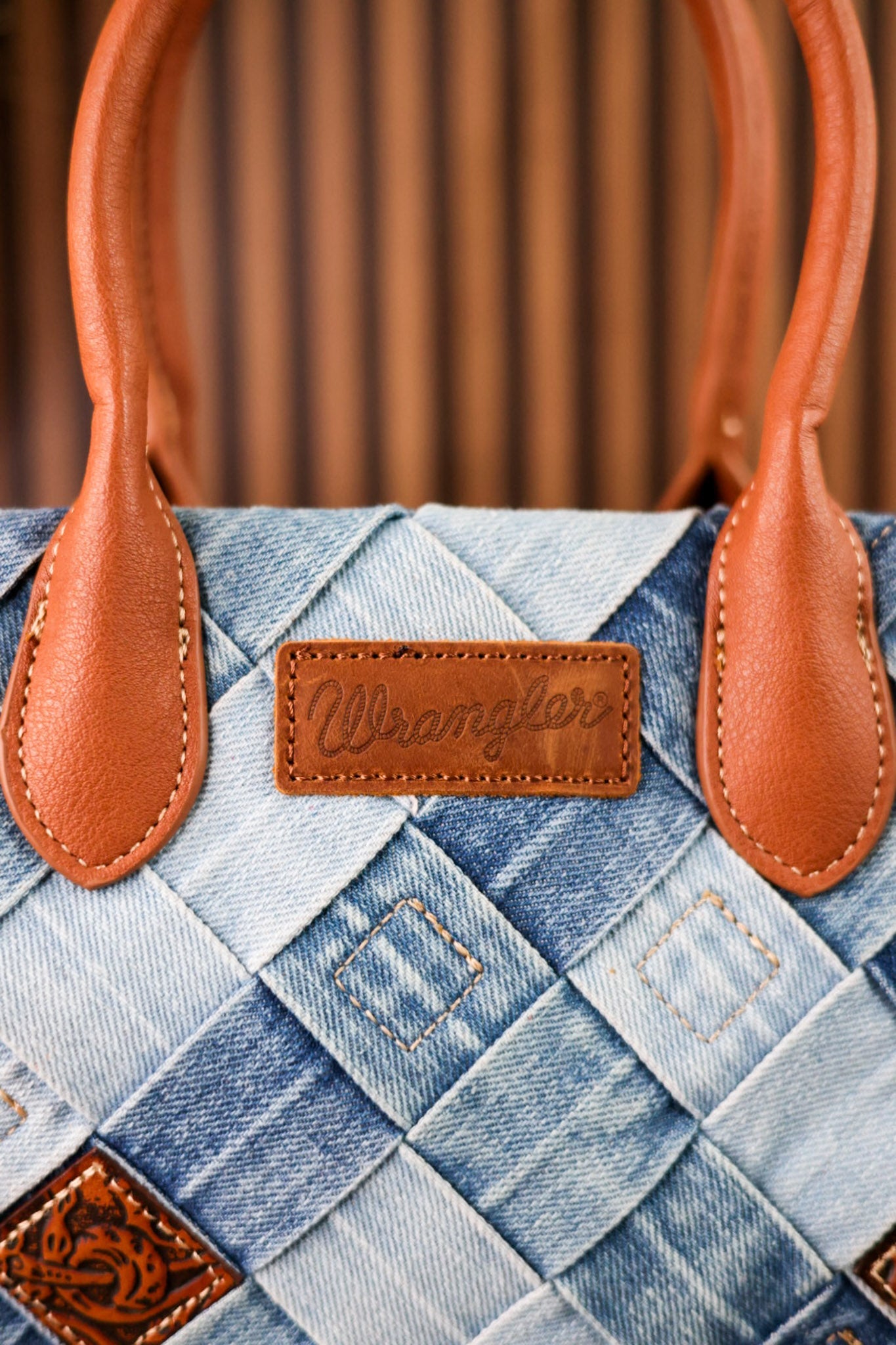 Blue Denim Diamond Patterned Wrangler Tote Bag - Whiskey Skies - MONTANA WEST