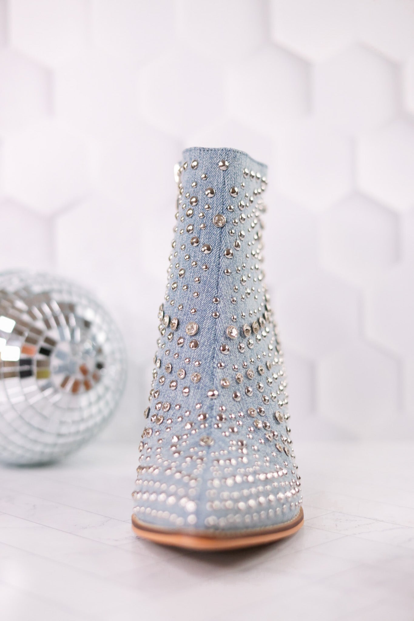 Blue Denim Line Dance Rhinestone Booties - Whiskey Skies - CORKYS FOOTWEAR