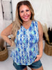 Blue Diamond Patterned Sleeveless Lizzy V - Neck Top - Whiskey Skies - DEAR SCARLETT