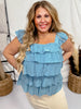 Blue Femme Flounce Ruffle Top - Whiskey Skies - SOUTHERN GRACE