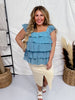 Blue Femme Flounce Ruffle Top - Whiskey Skies - SOUTHERN GRACE