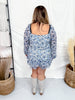 Blue Floral Long Sleeve Romper With Square Neckline - Whiskey Skies - JADE BY JANE