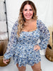 Blue Floral Long Sleeve Romper With Square Neckline - Whiskey Skies - JADE BY JANE