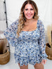 Blue Floral Long Sleeve Romper With Square Neckline - Whiskey Skies - JADE BY JANE