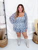 Blue Floral Long Sleeve Romper With Square Neckline - Whiskey Skies - JADE BY JANE