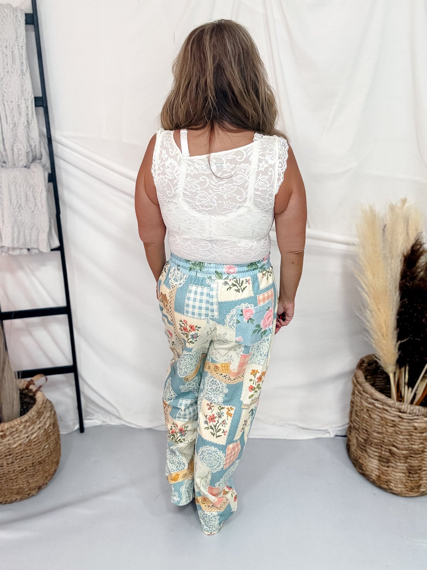 Blue Floral Patchwork Print Jogger Pants - Whiskey Skies - DAVI & DANI