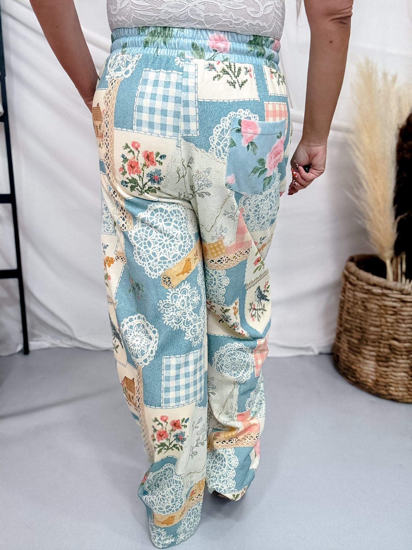 Blue Floral Patchwork Print Jogger Pants - Whiskey Skies - DAVI & DANI
