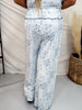 Blue Floral Patchwork Print Lounge Pants With Lettuce Edge Hems - Whiskey Skies - POLAGRAM + BAEVELY