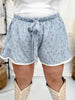 Blue Gingham Shorts With Floral Print - Whiskey Skies - POLAGRAM + BAEVELY