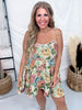 Blue & Green Jacquard Floral Print Tank Mini Dress - Whiskey Skies - SWEET GENERIS