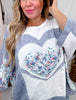 Blue - Grey and White Contrasting Patchwork Top with Batwing Sleeves - Whiskey Skies - ODDI