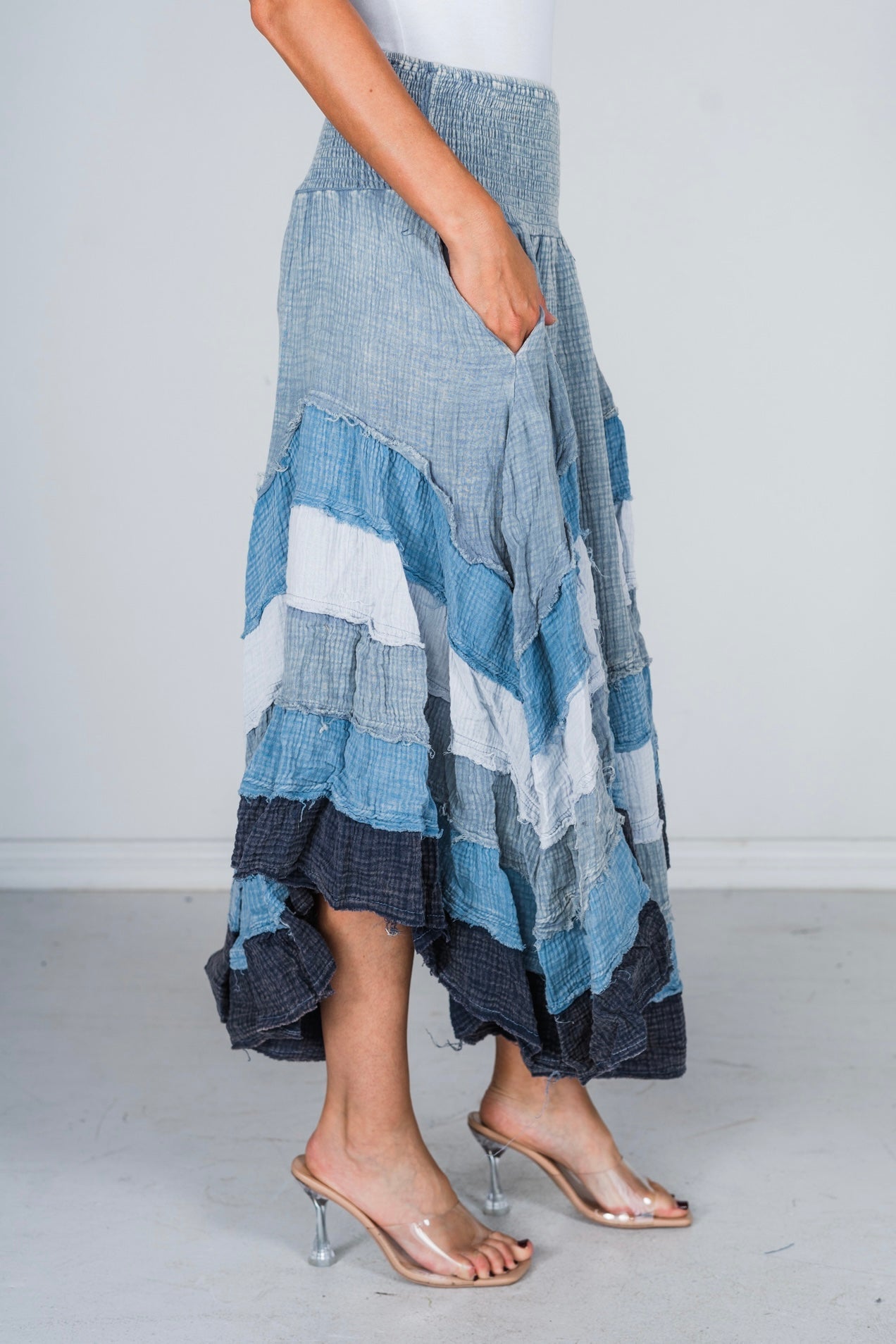 Blue Mineral Washed Tiered Hem Skirt - Whiskey Skies - OLI & HALI