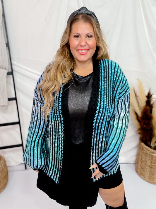 Blue Multi - Colored Ombre Sweater Cardigan - Whiskey Skies - ADORA