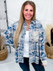 Blue Plaid Bleach Splatter Flannel With Stud Accents - Whiskey Skies - DAVI & DANI