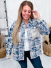 Blue Plaid Bleach Splatter Flannel With Stud Accents - Whiskey Skies - DAVI & DANI