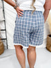 Blue Plaid Drawstring Shorts With Lace Trim - Whiskey Skies - ODDI