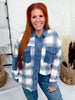 Blue Plaid Print Thermal Shacket with Corduroy Accents - Whiskey Skies - EASEL