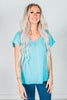 Blue Radiance Cotton Gauze Top with Raw Edge Detailing - Whiskey Skies - ANDREE BY UNIT