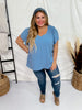 Blue Ruffle Sleeve Smocked Shoulder Top - Whiskey Skies - ODDI