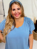 Blue Ruffle Sleeve Smocked Shoulder Top - Whiskey Skies - ODDI