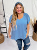 Blue Ruffle Sleeve Smocked Shoulder Top - Whiskey Skies - ODDI