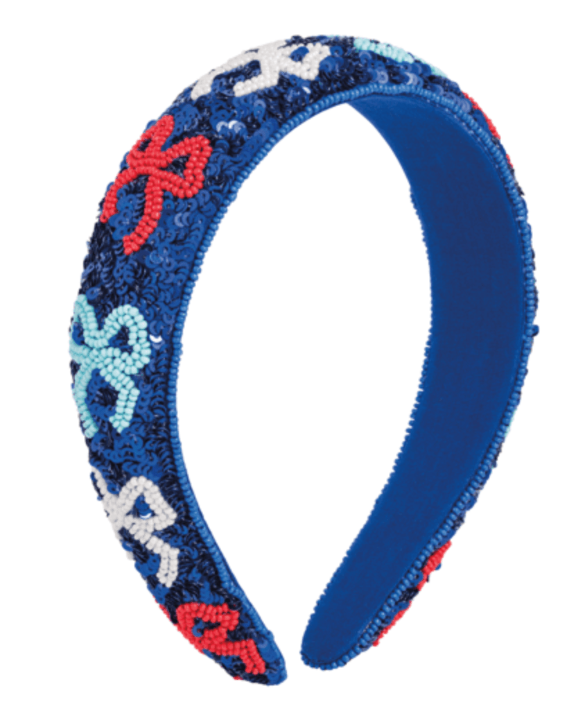 Blue Sequin Headband W/ Red White & Blue Beaded Bows - Whiskey Skies - MUD PIE