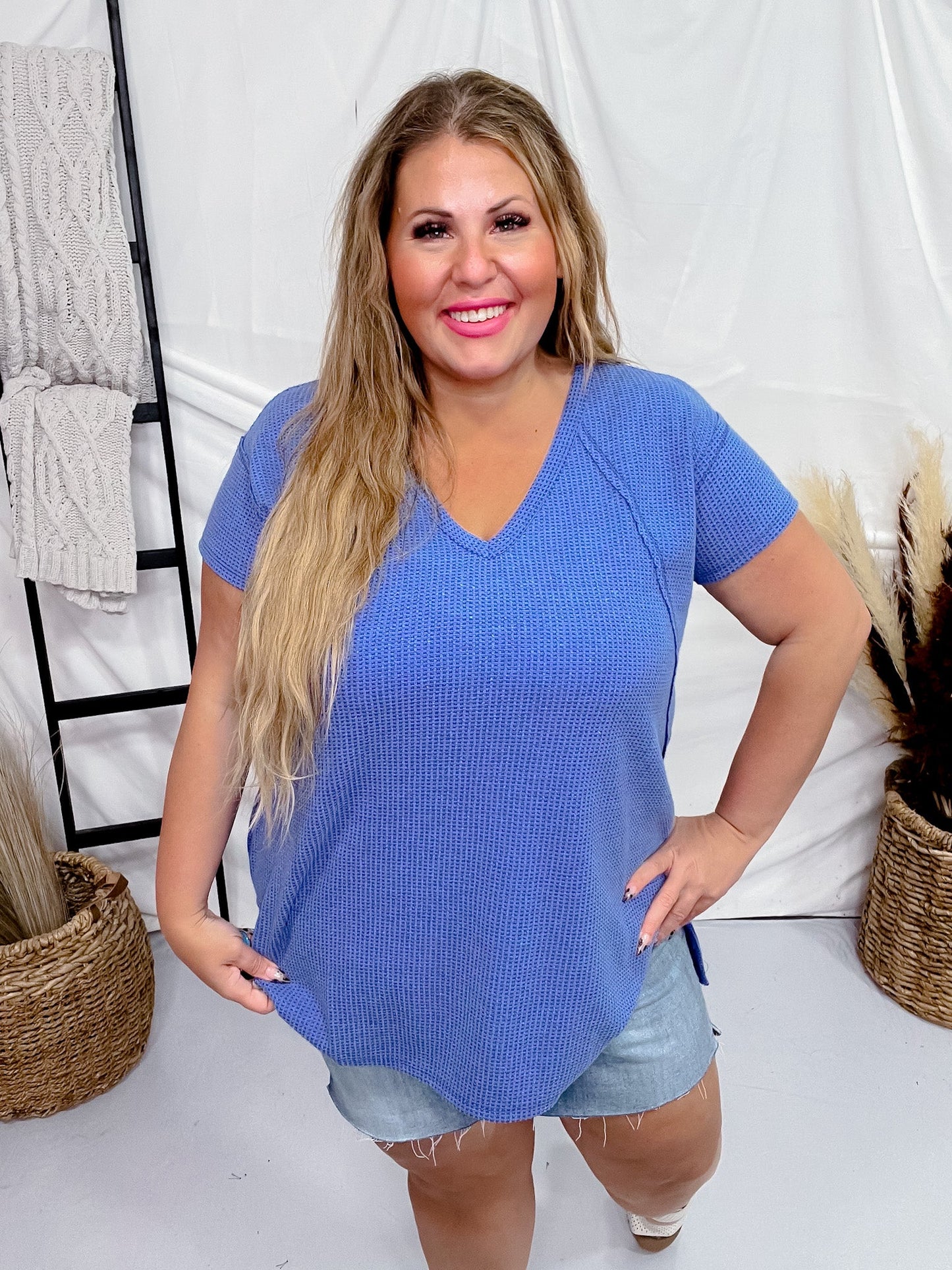 Blue Short Sleeve Hi - Low Tunic Top - Whiskey Skies - ANDREE BY UNIT