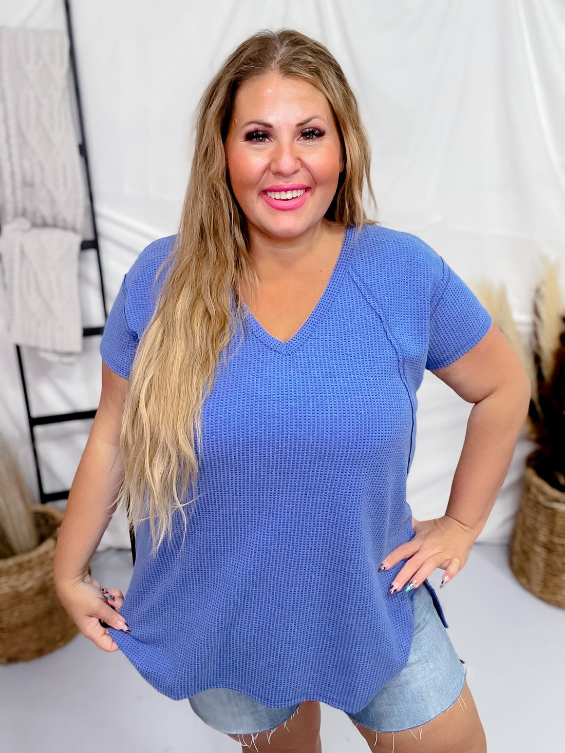 Blue Short Sleeve Hi - Low Tunic Top - Whiskey Skies - ANDREE BY UNIT