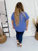 Blue Short Sleeve Waffle Tunic Top - Whiskey Skies - ANDREE BY UNIT