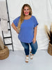 Blue Short Sleeve Waffle Tunic Top - Whiskey Skies - ANDREE BY UNIT