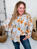 Blue Striped Floral Button Down Blouse With Shirred Front - Whiskey Skies - ODDI