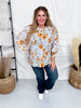 Blue Striped Floral Button Down Blouse With Shirred Front - Whiskey Skies - ODDI