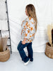 Blue Striped Floral Button Down Blouse With Shirred Front - Whiskey Skies - ODDI