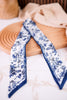 Blue & White Butterfly Floral Print Twilly Scarf - Whiskey Skies - CAMEL THREADS