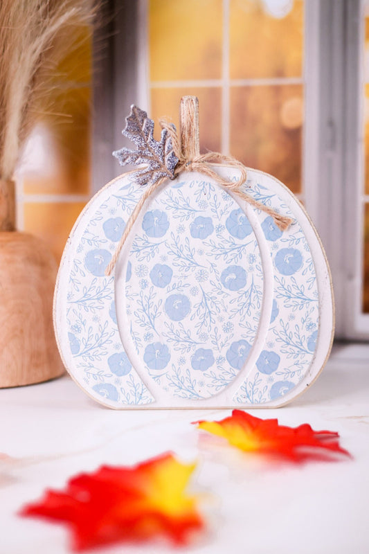 Blue & White Floral Pattern Pumpkin Tabletop Sitter - Whiskey Skies - TRANSPAC