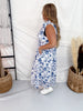 Blue & White Floral Print Sleeveless Midi Dress - Whiskey Skies - POLAGRAM + BAEVELY