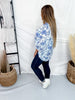 Blue & White Floral Split V - Neck Long Sleeve Top - Whiskey Skies - SEW IN LOVE