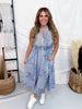 Blue & White Pinstriped Zipper Front Dress W/ Floral Embroidery - Whiskey Skies - HEIMISH
