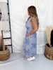 Blue & White Pinstriped Zipper Front Dress W/ Floral Embroidery - Whiskey Skies - HEIMISH