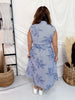 Blue & White Pinstriped Zipper Front Dress W/ Floral Embroidery - Whiskey Skies - HEIMISH