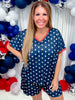 Blue & White Star Print Top With Red Trim V - Neckline - Whiskey Skies - SOUTHERN GRACE