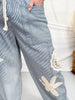 Blue & White Striped Drawstring Pants With Crochet Appliques - Whiskey Skies - ODDI